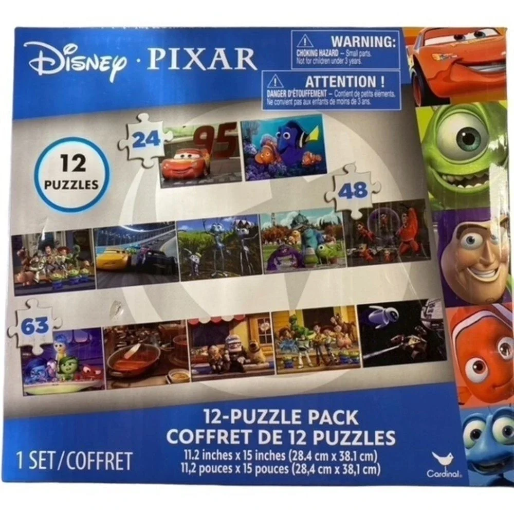 Disney Pixar Puzzle 12 Pack Toy Story Cars Wall-E‎ Nemo & More New!